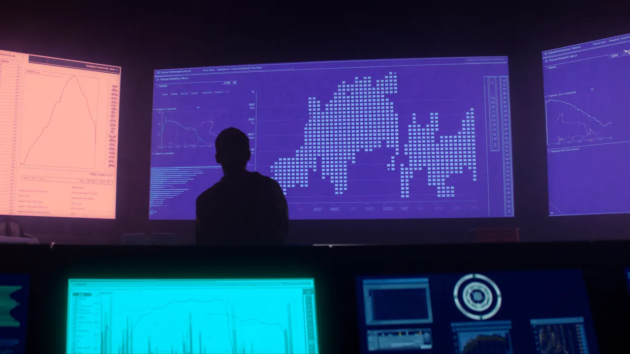 Mission Control, sala de comando com time humano e telas de dados
